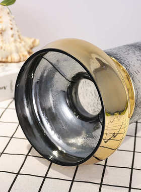 植物插花装饰敞口玻璃摆件烟灰色北欧水培花瓶电镀客厅金花瓶浮雕