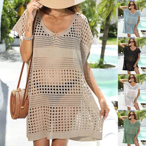 Women ' s Solid Hollow Out Cover Up Top , Casual Sexy See