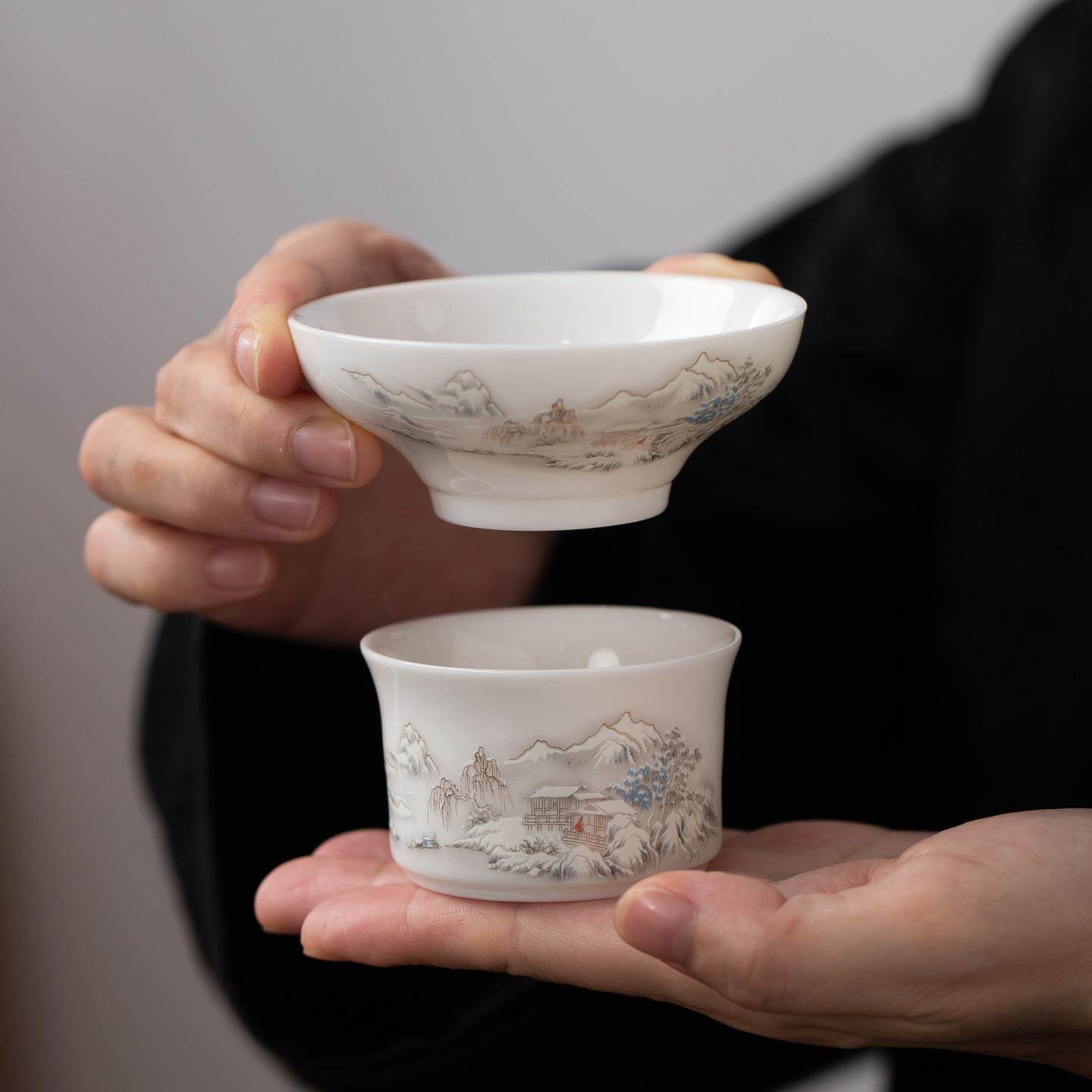 德化白瓷茶漏茶滤羊脂玉瓷茶叶过滤网泡茶公道杯滤茶器茶具配件