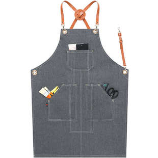 韩版 牛仔围裙咖啡师奶茶店网咖男女工作服围裙印logo印字 时尚