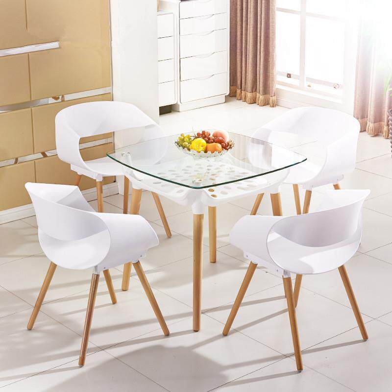 现代简约阳台桌 家用玻璃方桌 正方形实木餐桌 咖啡厅洽谈桌