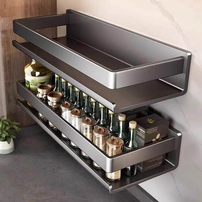 厨房壁挂式调料置物架免打孔墙上多功能不锈钢调味料多层收纳架子