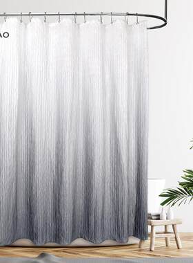 渐变色浴帘压皱浴帘新品渐变印花防水皱感浴帘套装可定