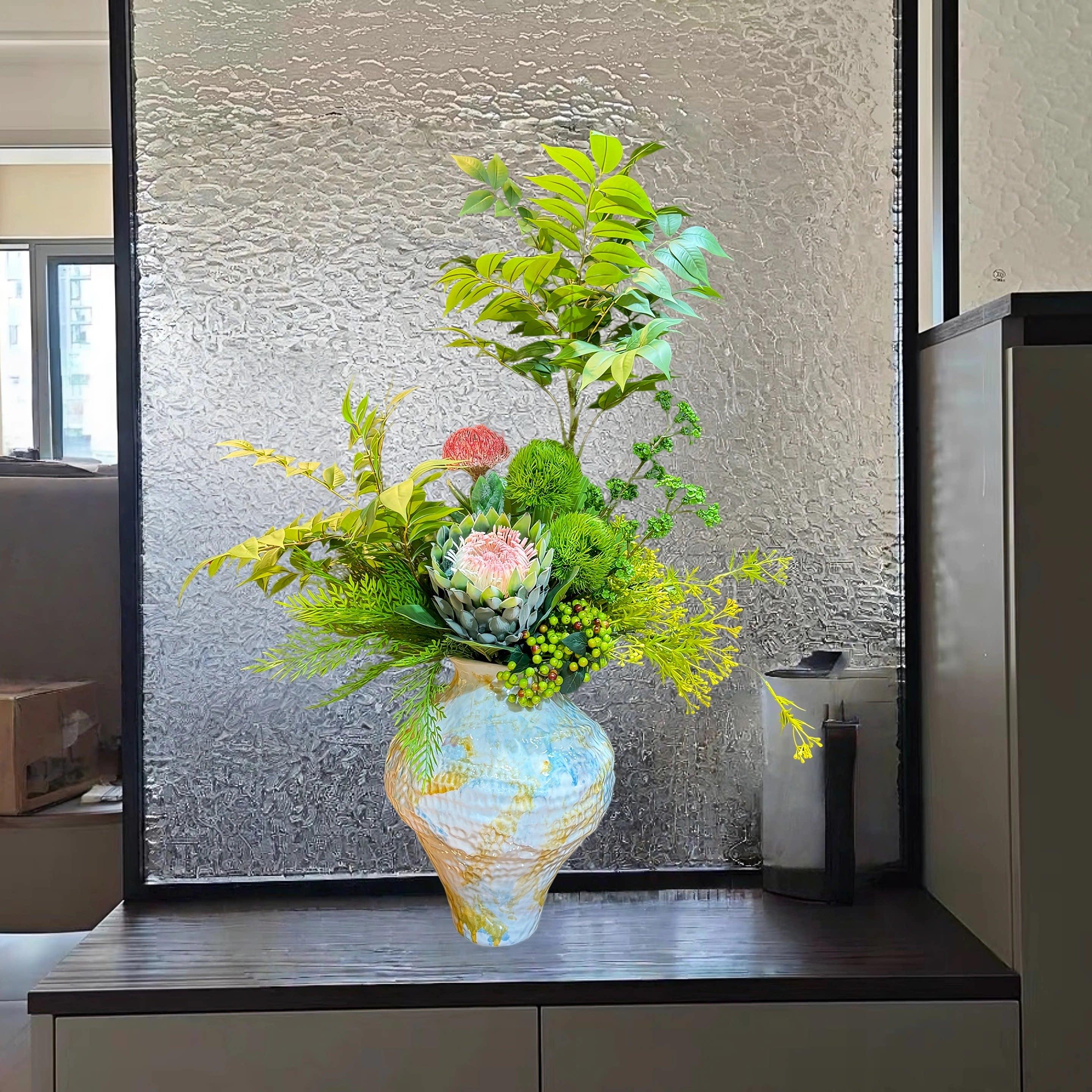 诧寂风仿真花高级感花束客厅玄关摆设茶室花艺中古风大型插花套装