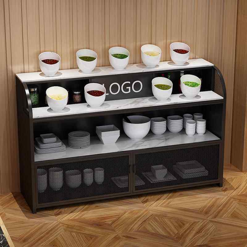 铁艺调味台自助火锅店烧烤酱香料大理石调料台商用实木餐边柜整装