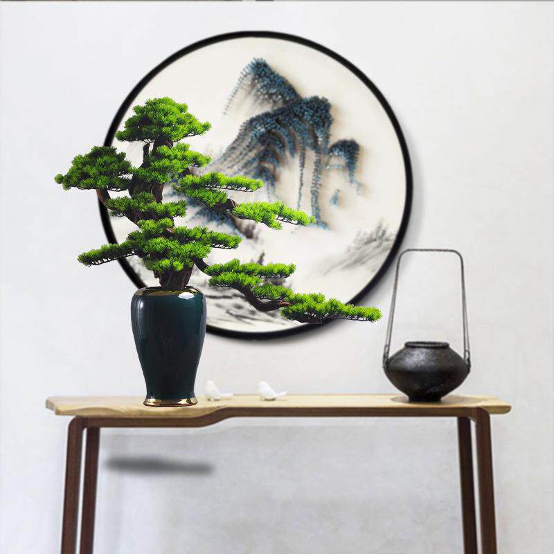 仿真迎客松盆景绿植摆件办公室家居客厅玄关柜装饰品送礼酒店软装
