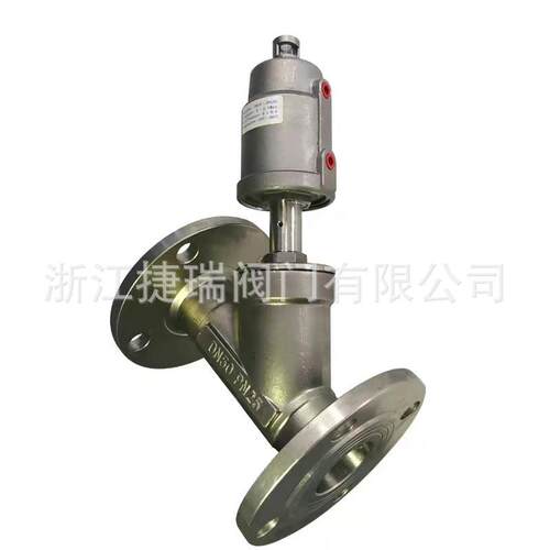 标304不锈国钢塑料头常856闭作用Y型自双控制高动温法兰气动角座