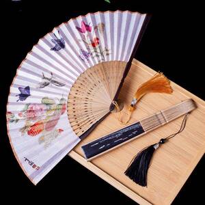 头青古风扇子折扇 中国风女式复古典丝绸 舞蹈扇夏季和风日用扇