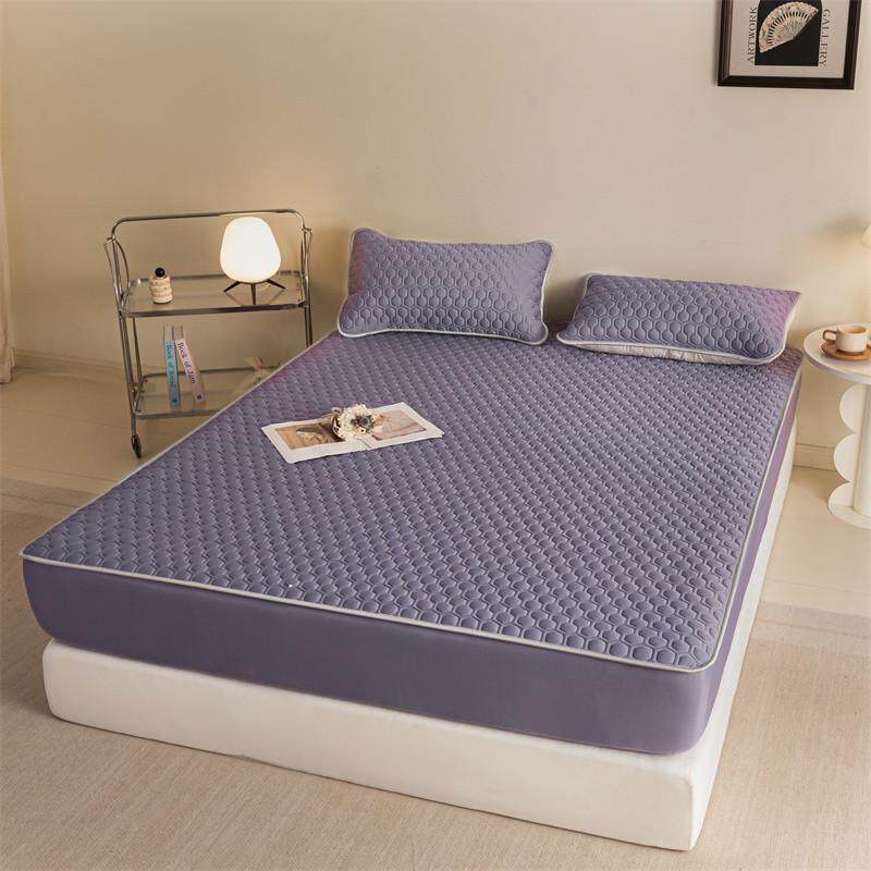 乳胶凉席床笠款四件套可机洗学生宿舍三件套夏季冰丝软席子床罩紫