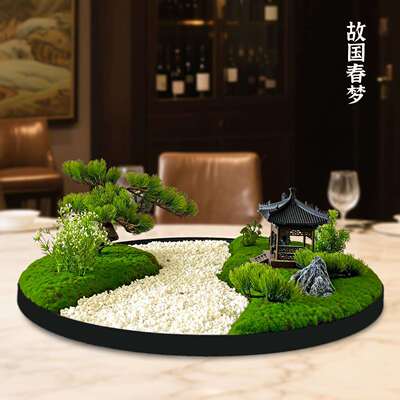 酒档店餐桌中间摆大圆桌转盘摆花真件花新中式端高沙IBJ盘装饰品