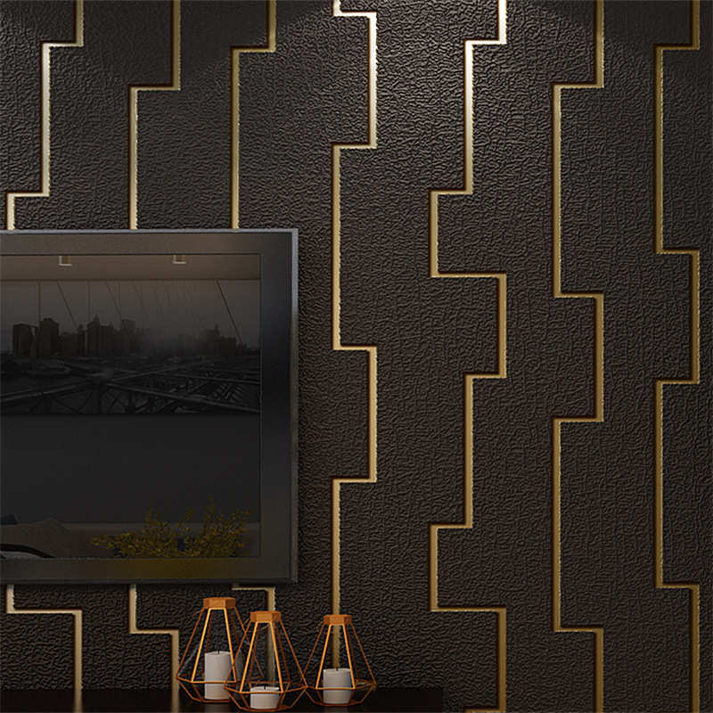 现代中式格子3D加厚鹿皮绒壁纸客厅电视背景墙影视墙卧室简约墙纸