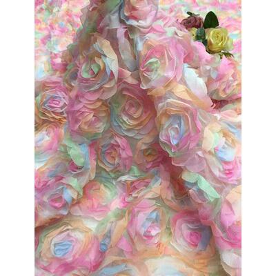 面料刺绣钩花渐变绣花布料  花边立体玫瑰高档 蕾丝新款厂家直销