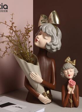 泡泡捧花女孩轻奢高档创意客厅桌面摆件床头柜装饰品插花新婚礼物