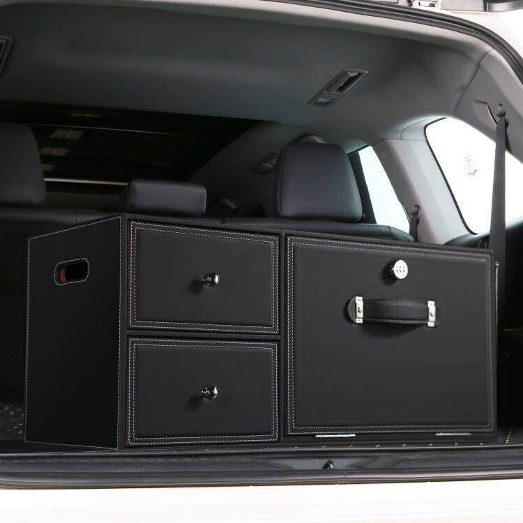 新款密码锁车载收纳箱 后备箱车用储物箱抽屉式杂物盒轿车SUV通用