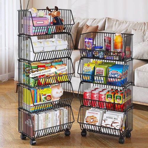 厨房蔬菜置物架水果收纳架多功能手推车多层落地储物架收纳筐篮子