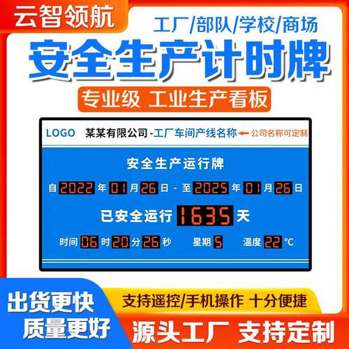 LED安全生产计时牌运行天数电子显示屏工业车间温湿度看板计时器