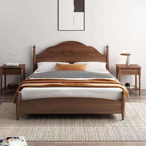 北美黑胡桃木床北欧简约现代全实木1.8米1.5米双人床原木卧室家具