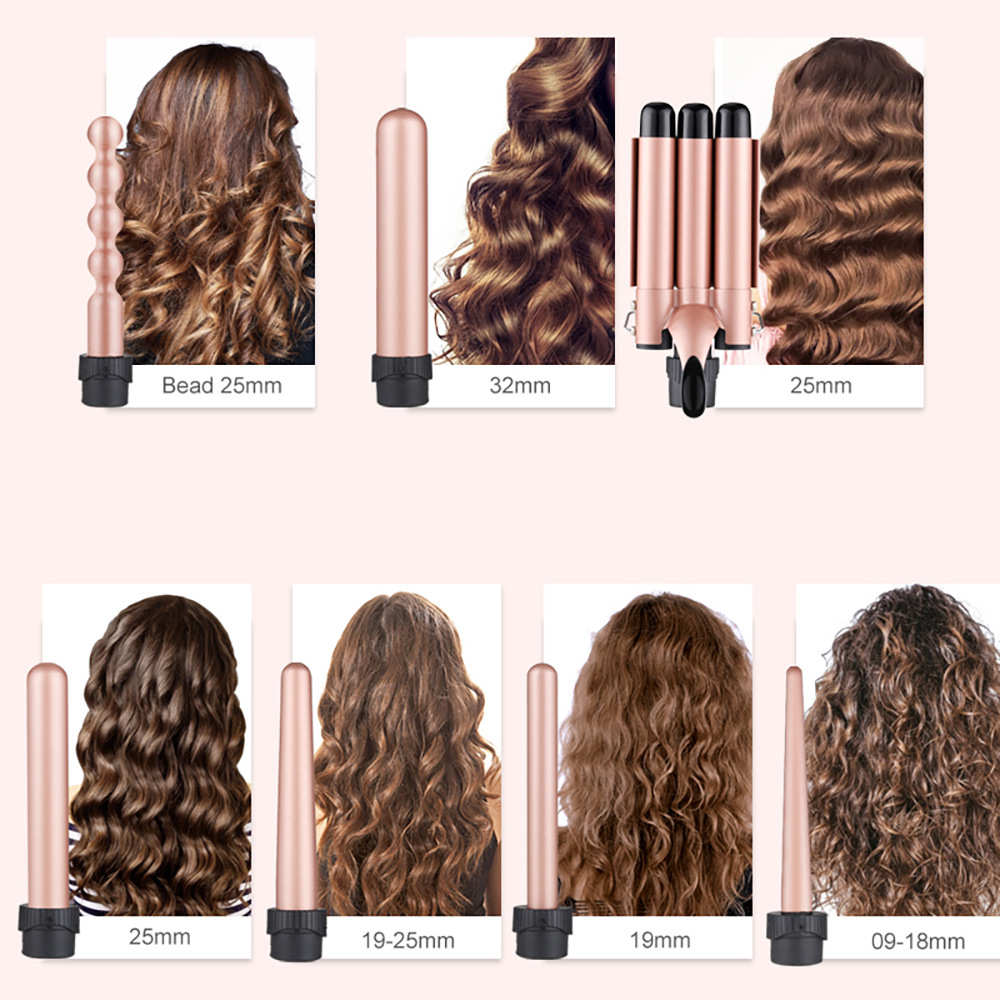 热销换头款卷发棒多功能卷发器LED显示三管5合1卷发棒工厂