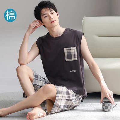 睡衣男款背心男士夏季纯棉夏款可外穿套装家居服夏天无袖2025新款
