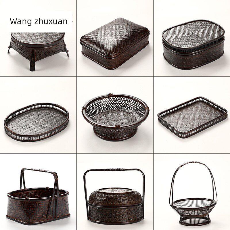 采购产品手工竹收纳盒,覆古茶具收纳篮,有盖,家庭组织篮,中国
