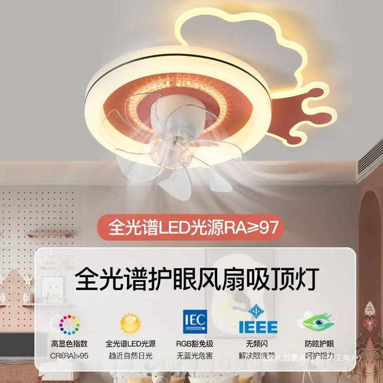 新款爆款儿童风扇灯摇头卧室简约智能一体房间静音家用超薄吸顶灯
