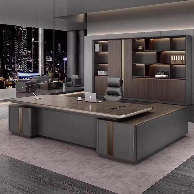 大班台老板桌高档总经理办公室桌子组合烤漆简约轻奢总裁办公桌椅