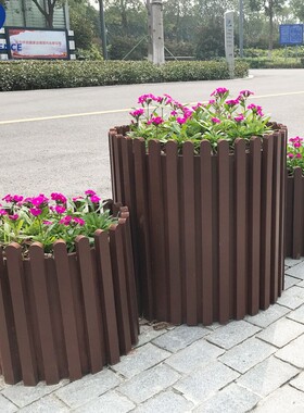 供应马路花箱户外塑木花箱成品景观木质花箱提供安装
