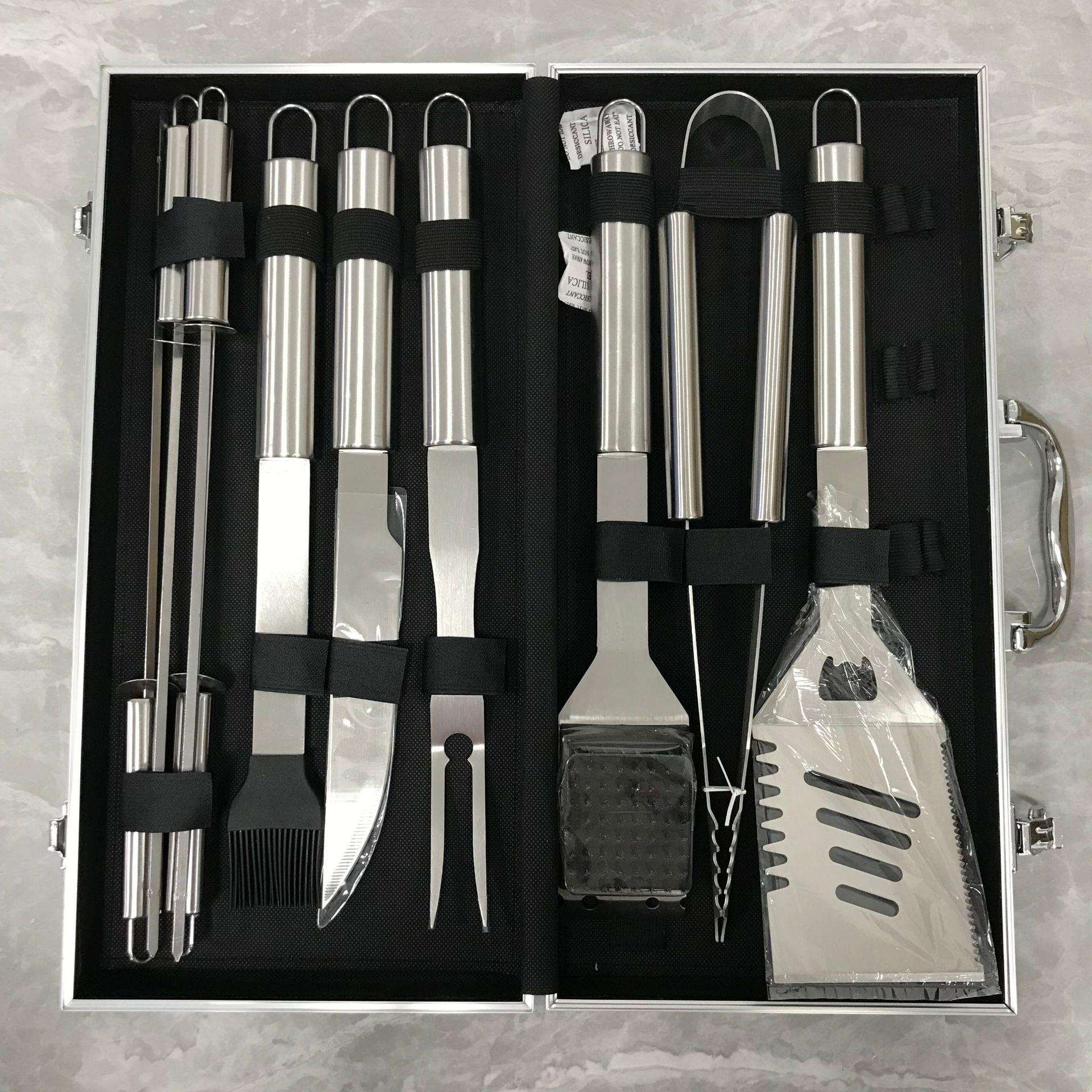上新不锈钢烤具铝箱套装 烤具组合叉子铲签夹子野营烤具BBQ套装