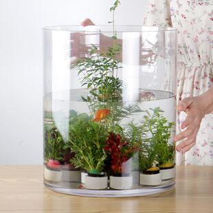 圆柱形防摔PC鱼缸高透明塑料客厅造景小型非玻璃亚克力生态乌龟缸