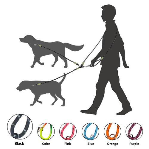 宠物狗狗斜跨绳反光圆绳小中大型犬狗链子解放双手一拖二牵引绳