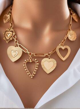 WoodBerry Chunky Gold Necklace for Women Hollow Big Heart