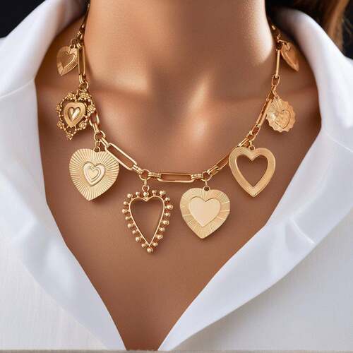WoodBerry Chunky Gold Necklace for Women Hollow Big Heart