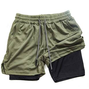 Men'S 2 In 1 Running Shorts Workout Gym Atetic Shorts For