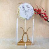 手工长柄流苏团扇古风汉服配饰烫金半透超仙破云扇白蓝色成品风源