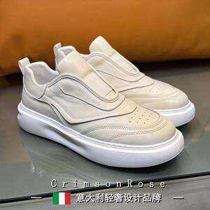 CR轻奢意大利2026欧洲站新款设计小众运动休闲厚底一脚蹬板鞋男鞋