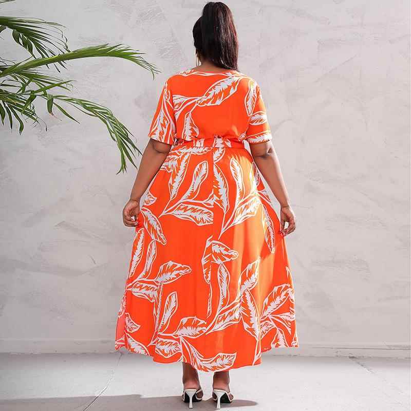 Large size dress for women V-neck loose swing dress