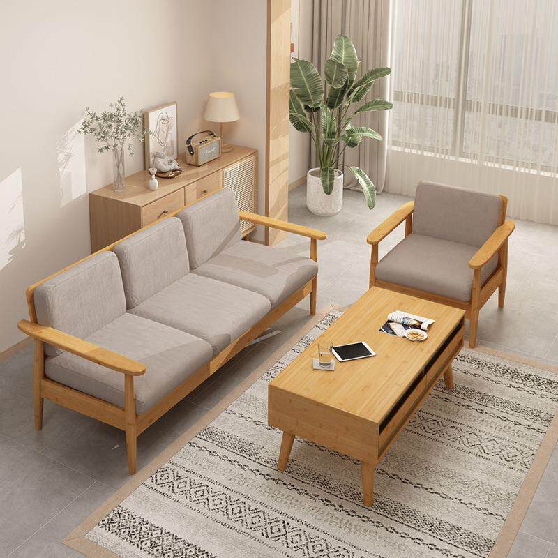 沙发日式实木小户型三人位组合家具客厅冬夏两用原木简约布艺沙发