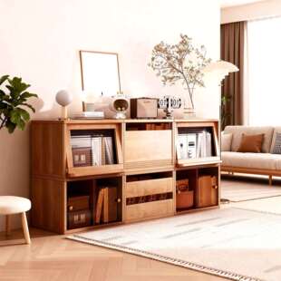 复古书架落地置物架桌面单层书柜储物整理柜书桌上小格子柜收纳架