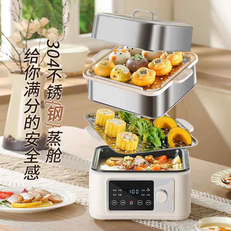 110V/220V不锈钢电蒸锅台湾香港家用小型蒸煮一体锅多功能早餐机