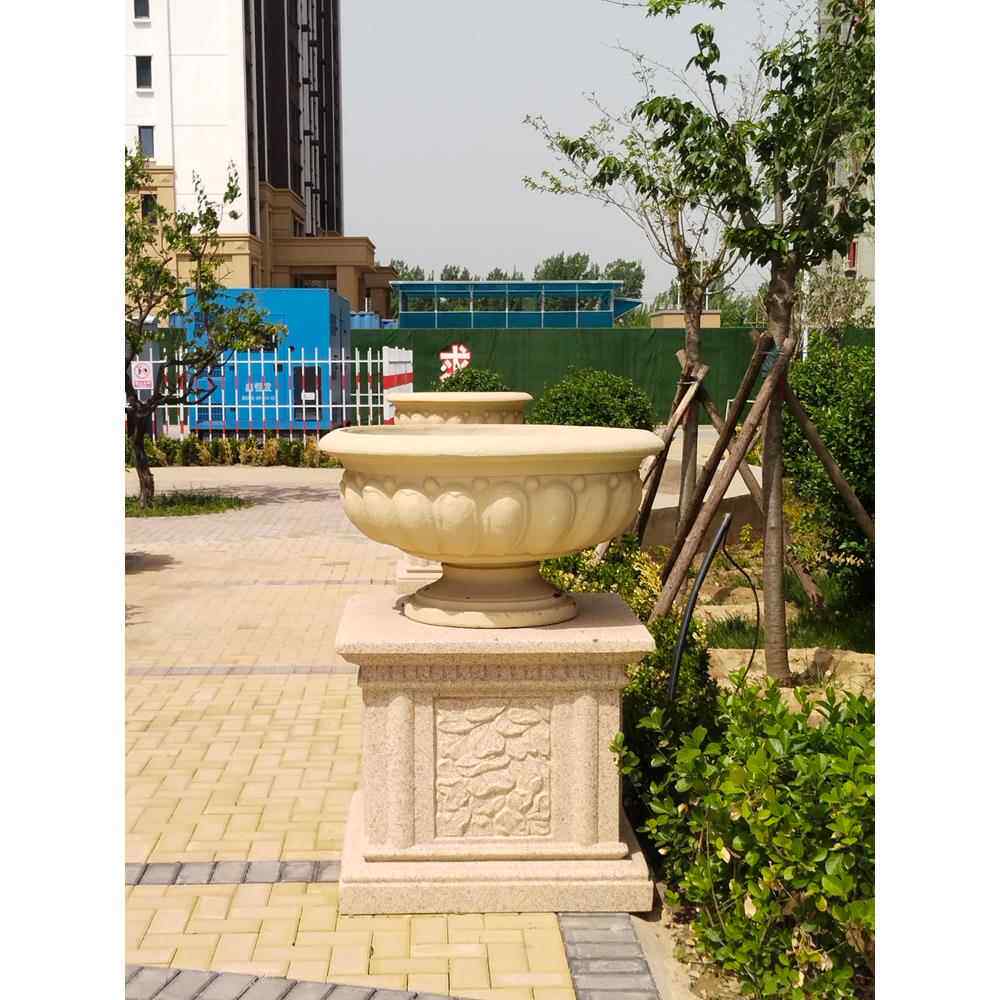 GRC水泥花钵特大号简约花盆加厚大号带托盘家用园林景观装饰摆件.