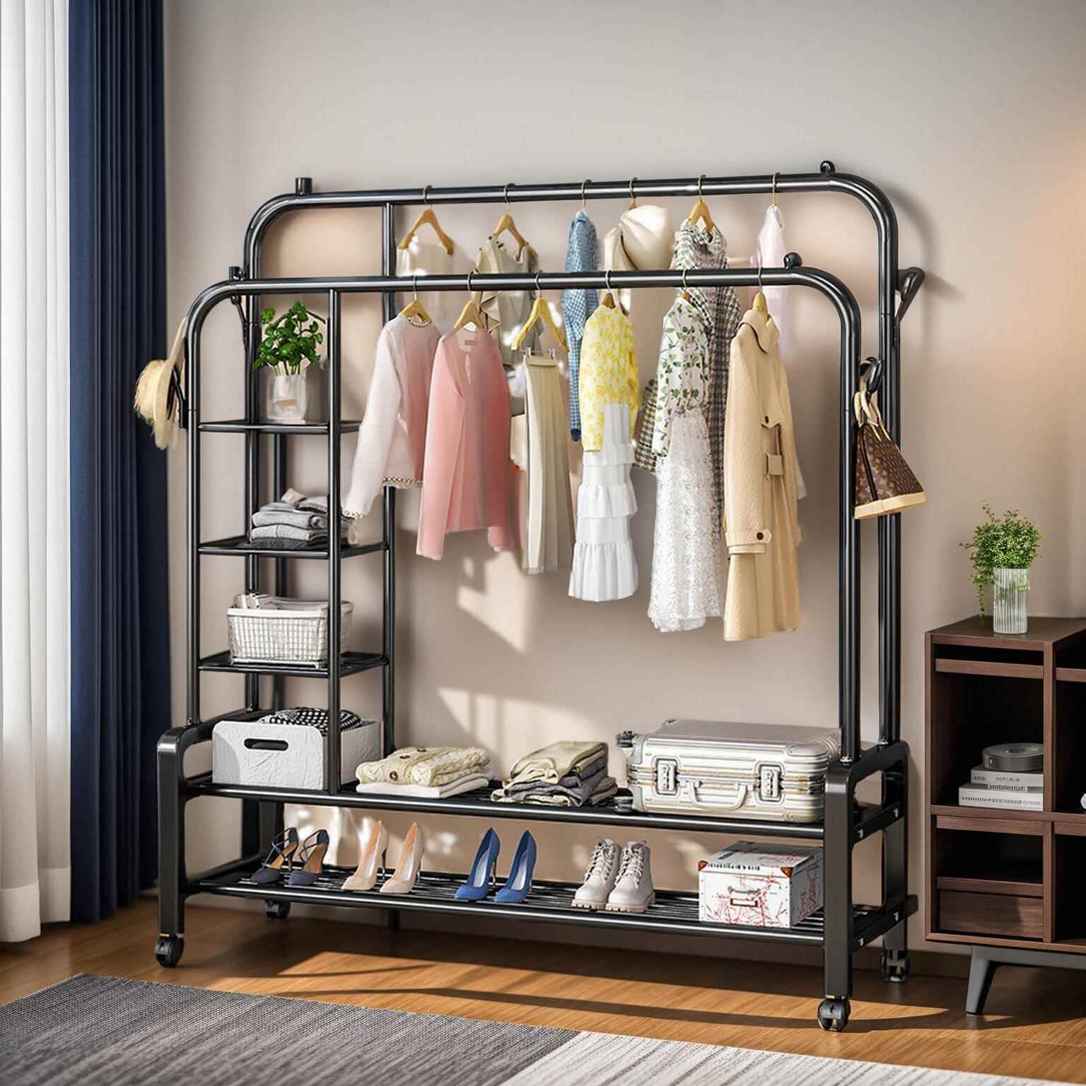 晾衣架落地卧室家用加粗凉衣杆结实阳台晒衣架室内简易衣服挂衣架