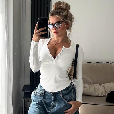 Women Spring Autumn Sleeve Casual Shirt Tops Tee Lady Comfy