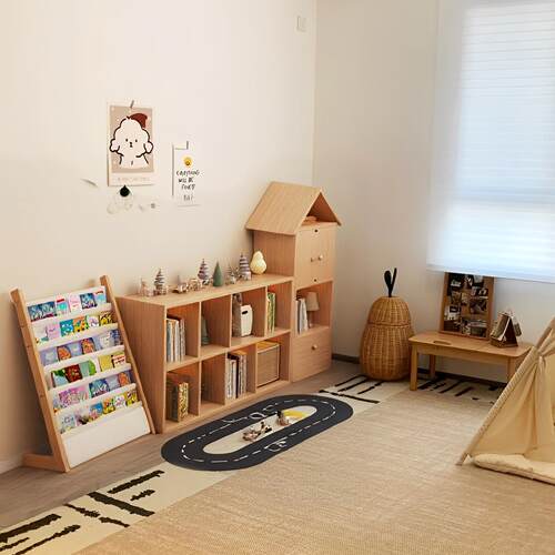 实木学生书架落地置物架幼儿园阅读区格子柜家用客厅卧室靠墙书柜