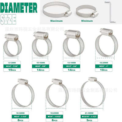 箍/72pcs水管不锈钢组合夹蜗轮小美喉软管 卡箍式强力304套件