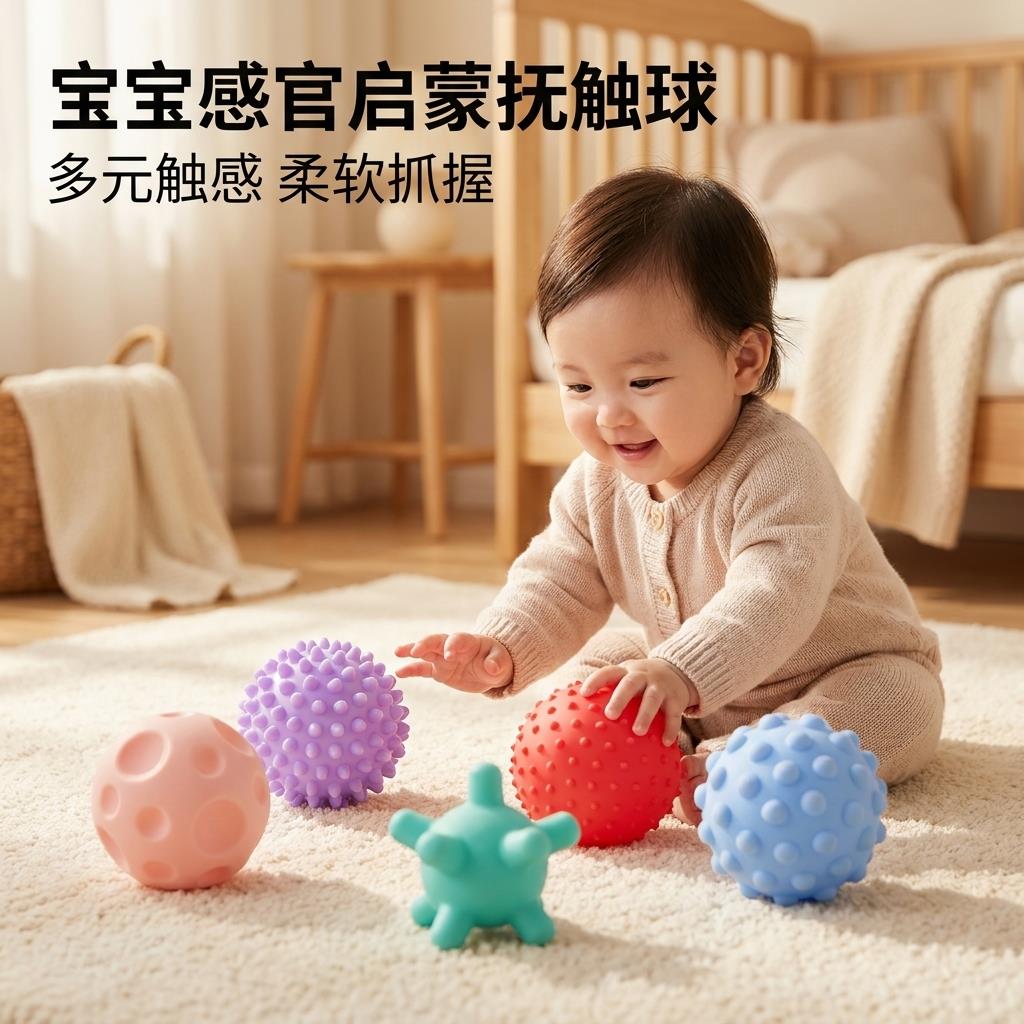 婴儿抚触球手抓球宝宝可啃咬球类玩具按摩触觉感知触感统抓握训练