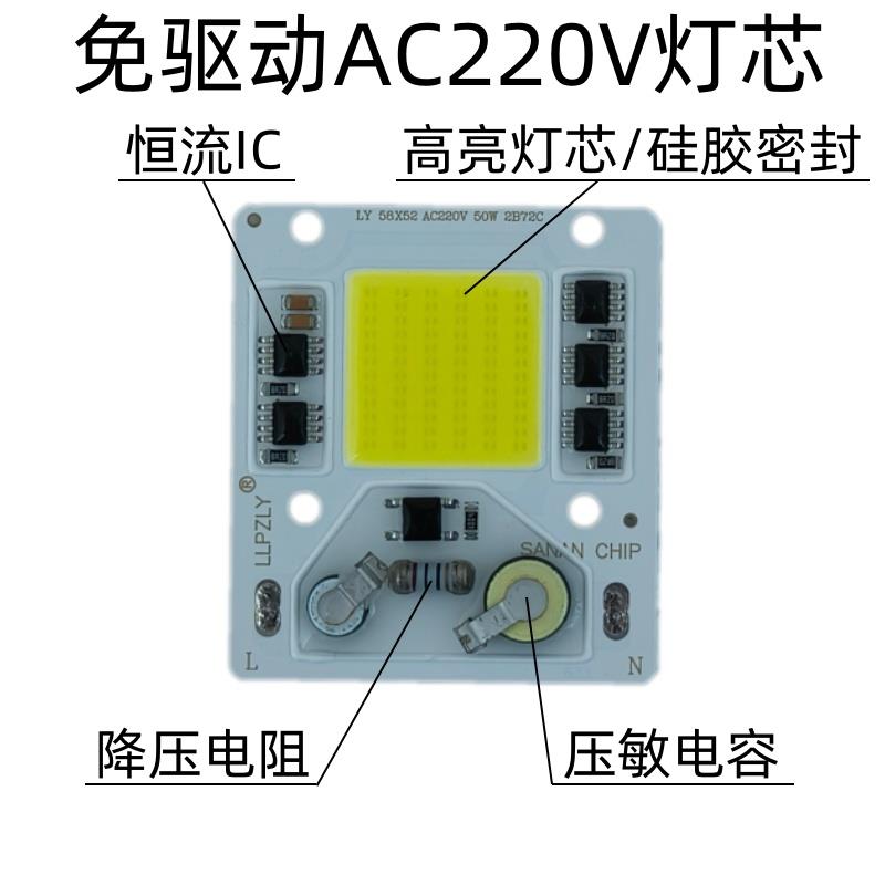 220v免驱动led投光灯灯芯 20w30W50瓦灯珠光源工矿灯防爆路灯片板