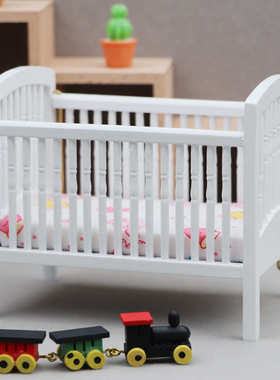 1:12娃娃屋dollhouse迷你家具模型微缩家具儿童房场景白色小人床