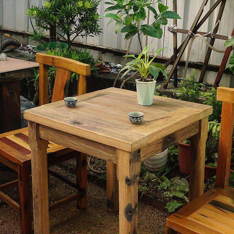 实木餐桌老船木风化小方桌阳台庭院简洁咖啡桌奶茶店桌椅复古桌子