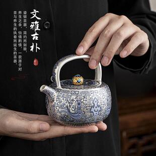 壶两杯家用高档功夫茶具泡茶茶壶杯礼 天命玄DJH鸟鎏茶具银一套装