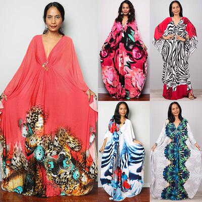 Women Ethnic Print Kaftan Beach Dress Plus Size Swimsuit